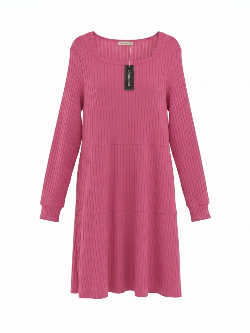Fantaslook Pink Ribbed Long Sleeve Swing Dress w/Pockets